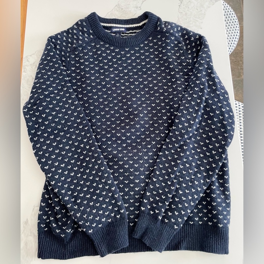 Vintage Lands Wool sweater size L navy and white